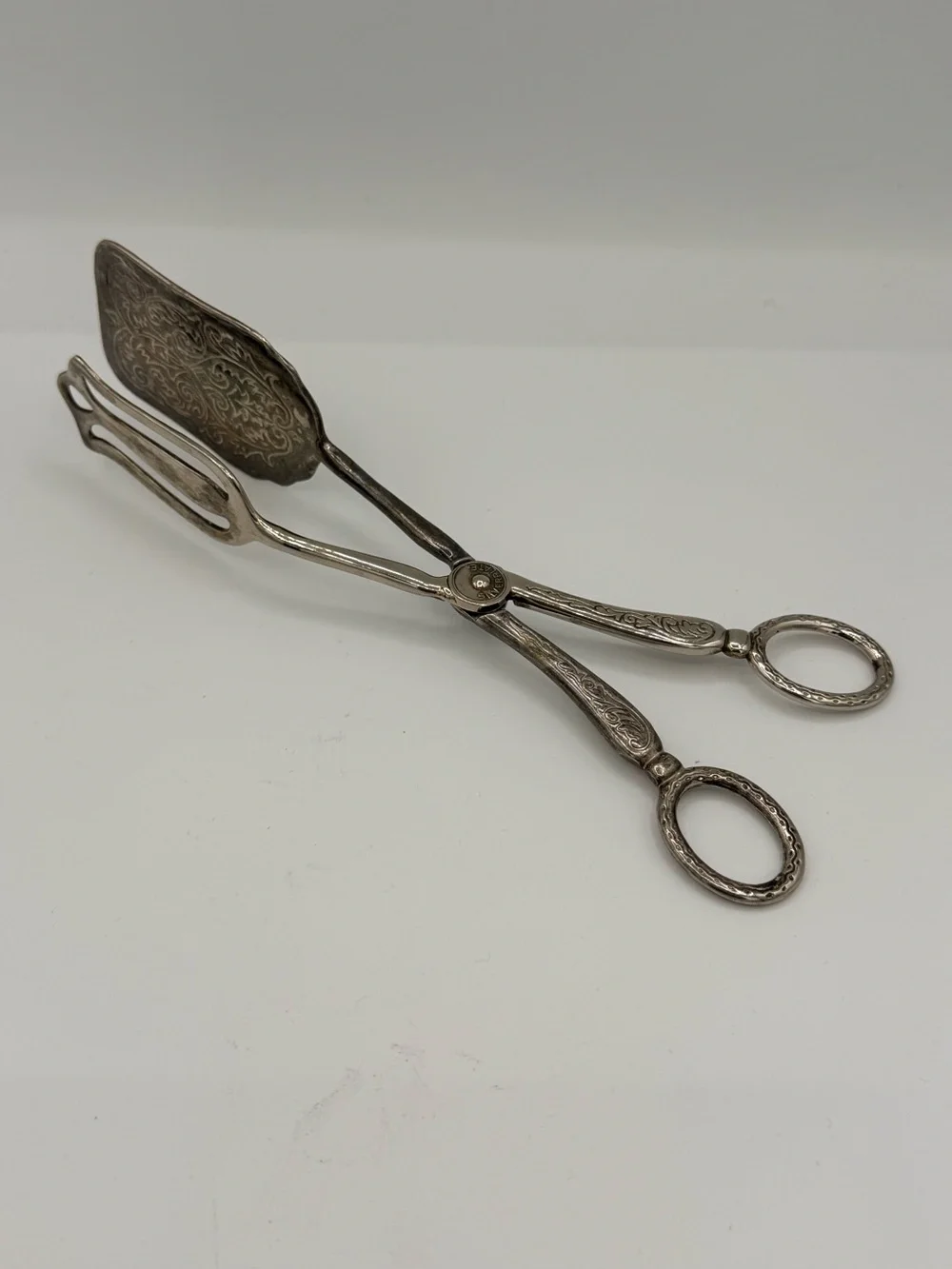 Vintage Silver Plated Scissor Style Pastry Tongs Ornate Engraved-Serving Ware